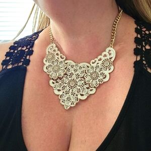 Anthropologie white lace metal necklace